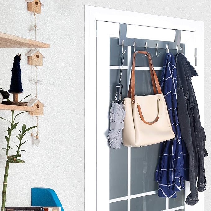 WEBI Over The Door Hooks for Hanging,Over Door Towel Rack,Door Coat Hanger Coat Rack for Clothes,Back of Bathroom,Brushed Nickel