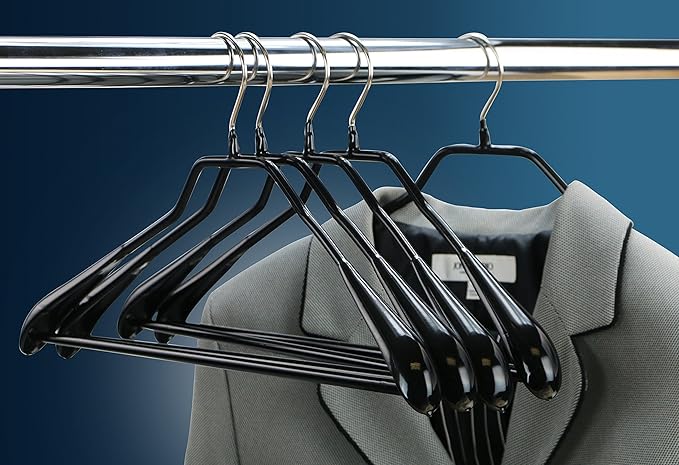 Mawa by Reston Lloyd BodyForm Series Non-Slip Space-Saving Clothes Hanger with Bar for Pants, Style 42/LS, 16-1/2", Set of 6, Black