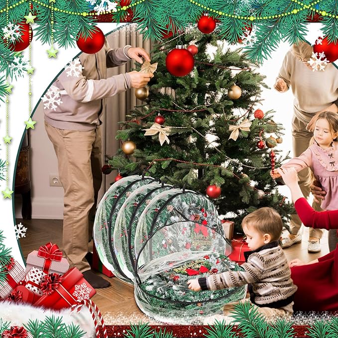 Shappy 10 Pcs 36 Inch Christmas Wreath Storage Container Clear Wreath Storage Bags PVC Waterproof Garland Bags with Clear Window Dual Zippers and Handles for Xmas Holiday Artificial Garland (Black)