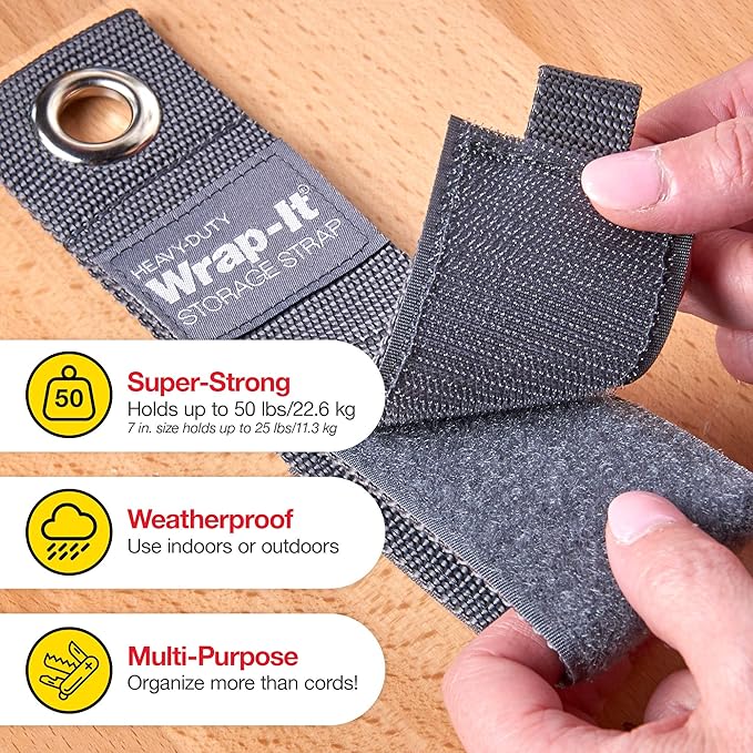 Heavy-Duty Wrap-It Storage Straps - Assorted 10-Pack (Cranberry Red) - Hook and Loop Storage Strap, Extension Cord Organizer, Hose, Cable Straps, Rope Organizer, Electrical, Hose, Garage Wall Hanger