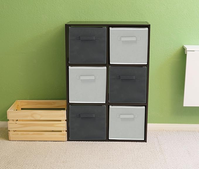 Simple Houseware Foldable Cube Storage Bins, 11-Inch Gray, 6-Pack Fabric Cubes Organizer for Closet or Shelves