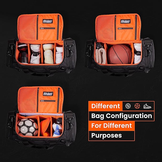 Fitdom Sneaker Bag for Travel, Sneakerhead gift, Sneaker Duffle Outdoor Sports Gym Bag, A Multi-functional Duffel Bag with 3 Adjustable Dividers, & Shoulder Strap. TSA Carry-On Size Approved
