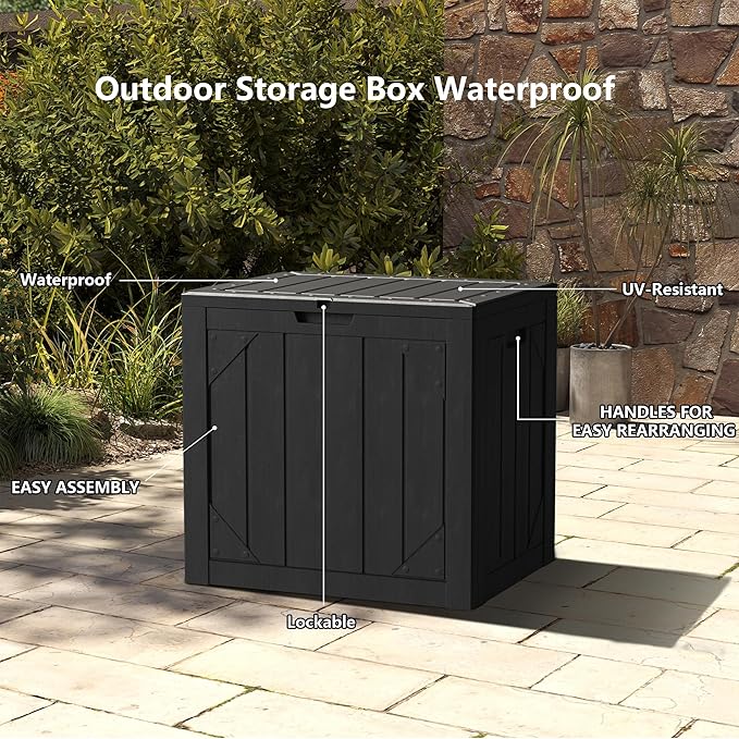 31 Gallon Resin Deck Box Waterproof Outdoor Storage Box for Patio Furniture Pool Accessories Indoor Storage for Cushion Garden Tools, Black