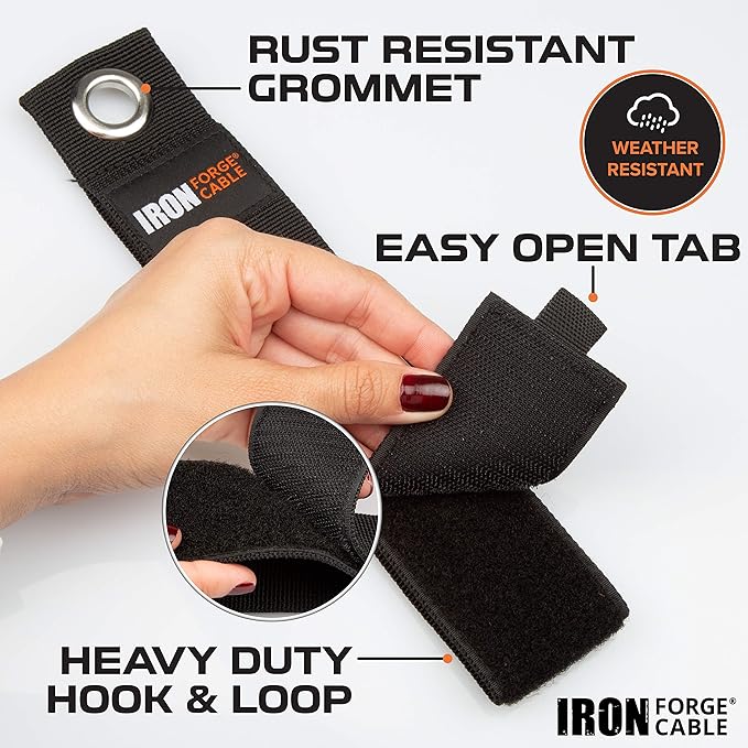 Iron Forge Cable Extension Cord Wrap Organizer, 12 Piece Multi-Pack - 3 Pieces of Small, Medium, Large, and XL Hook and Loop Hanger Wraps Up to 50 lbs