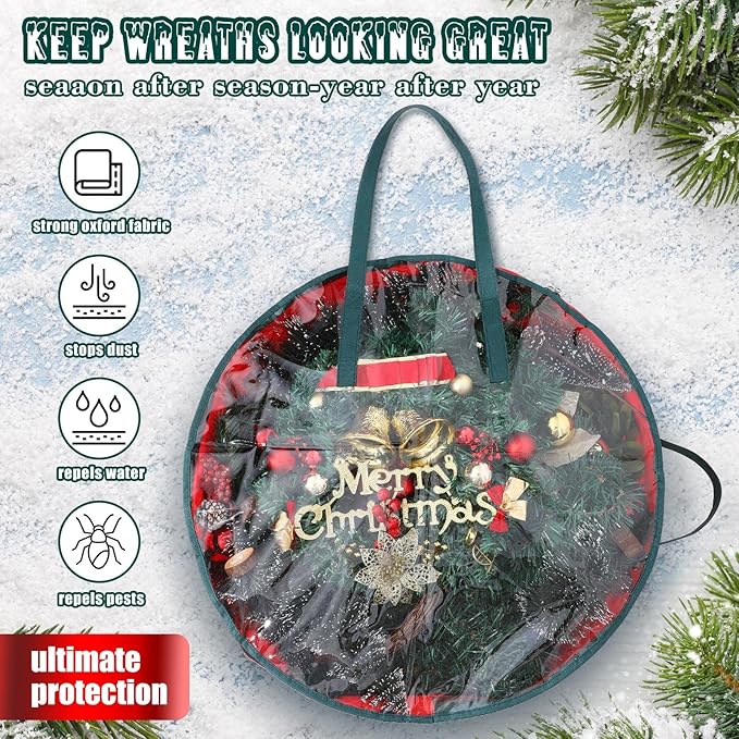 Shappy 2 Pcs Christmas Wreath Storage Bag Clear Wreath Box Wreath Storage Containers with Clear Window and Handle Christmas Garland Storage Containers for Xmas Holiday Seasonal Storage (24 Inch)