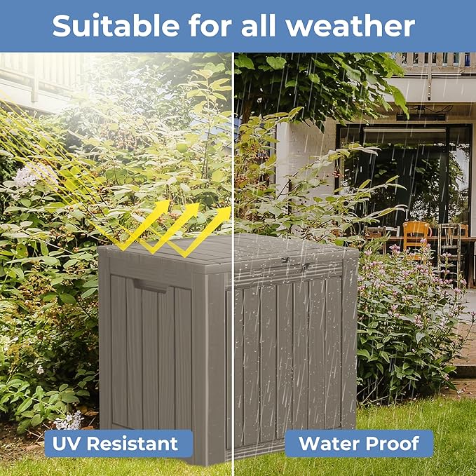 29 Gallon Resin Deck Box Waterproof Outdoor Storage Box for Patio Furniture Pool Accessories Indoor Storage for Cushion Garden Tools, Gray