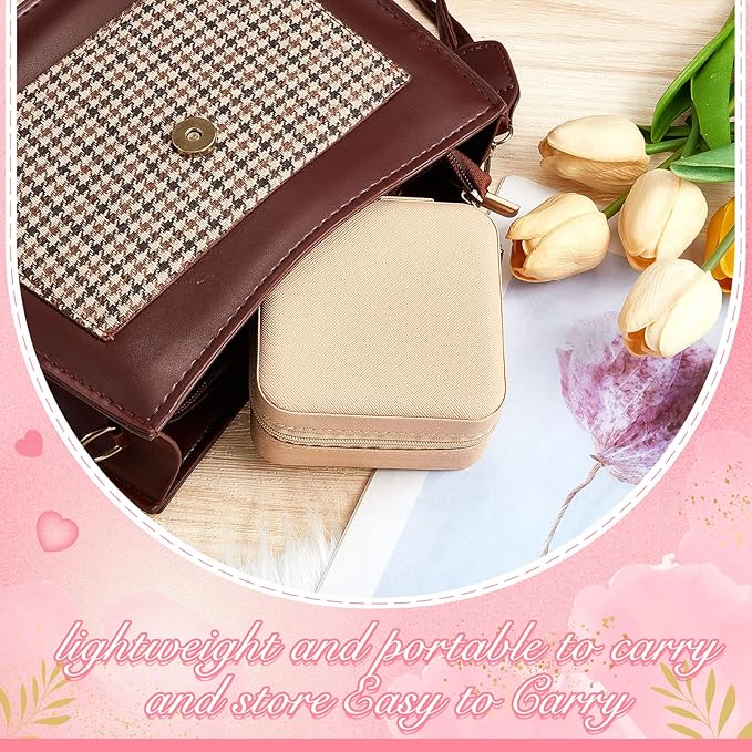 Taiyin 12 Pcs Travel Jewelry Case, Valentines Day Gifts for Her- Small Jewelry Organizer Box Bridesmaid Gifts for Women Girls (Beige)