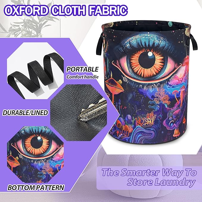 Abstract Eyes Mushrooms Laundry Basket Funny Oxford Cloth Laundry Hamper With Handle Foldable Portable Clothes Storage Basket 18.9 X 16.5 In Storage Bag For Laundry Room/Bathroom/Bedroom/Dormitories