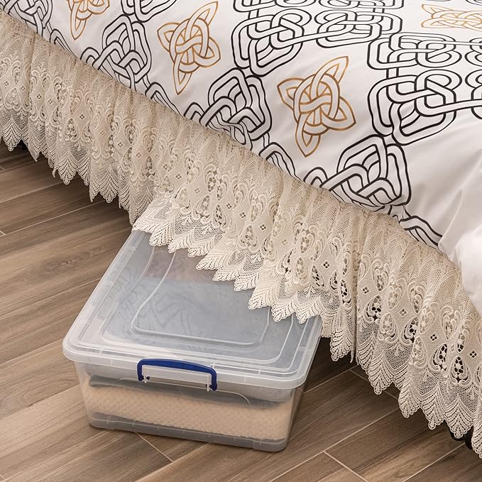 Superio Storage Bins with Lids- Clear Boxes for Organizing, Stackable Plastic Containers- BPA Free, Non-Toxic, Odor Free, Organizer for Home, Office, Dorm (8 Pack, 42 Qt (Under Bed-Wheeled))