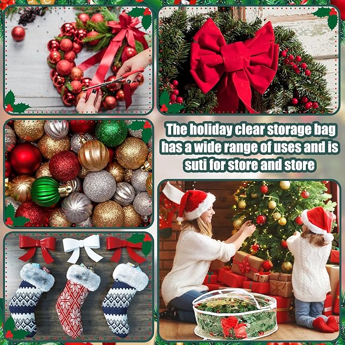 Zhengmy 15 Pcs 24 Inch Christmas Wreath Storage Bags Transparent Wreath Storage Container Bulk Wreaths Box with Dual Zippers and Handles for Xmas Holiday Wreaths Garland
