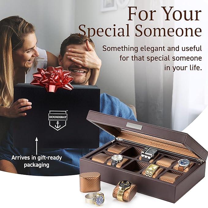 HOUNDSBAY Mariner Mens Watch Box Storage Case Holder, Watch Box for Large Watches, PU Leather Watch Box Organizer for Men, Watch Case for Large Watches, Wrist Watch Display Case, Watch Case Box Men