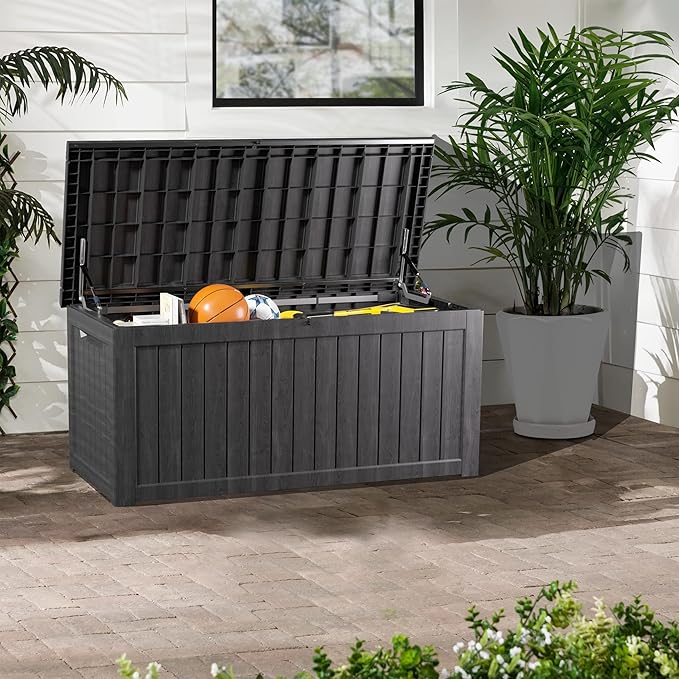 Heavy-Duty 270 Gallon Waterproof Deck Storage Box, Outdoor Storage for Garden & Patio, Lockable Resin Storage Chest Accessories, UV-Resistant, Onyx Black