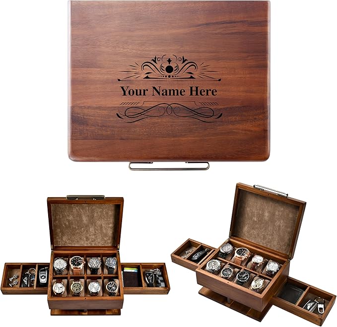 Shanik Luxury Large Watch Box for Men – 8 Slot Organizer with Velvet Pillows, Pull-Out Drawers for Accessories, Jewelry & Oversized Timepieces