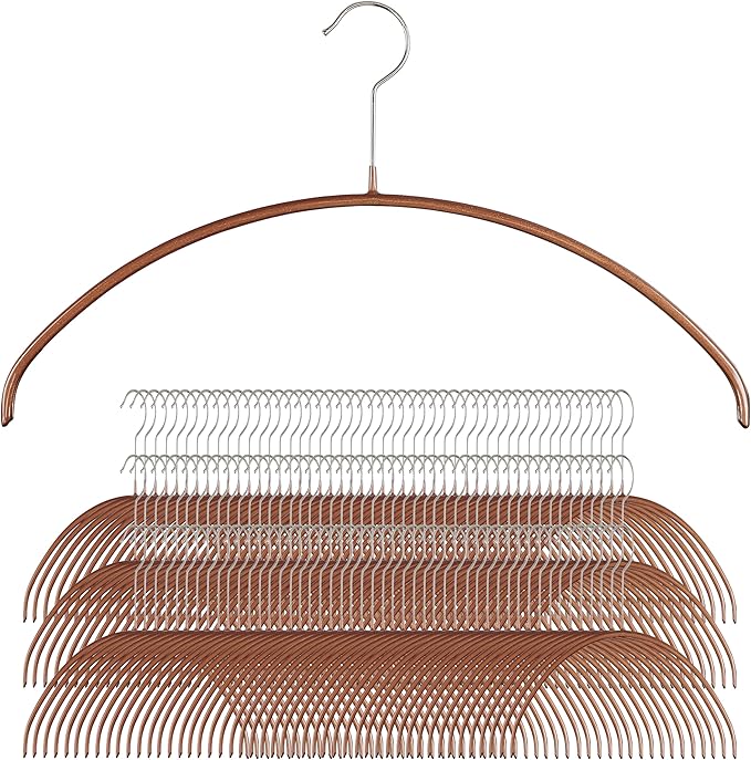 Mawa Narrow Petite Clothing Hangers, Steel Hanger with Non-Slip Coating, for Shirts, Blouses, Dresses, Light Jackets, 360-degree Rotatable Hook, Set of 80, Copper