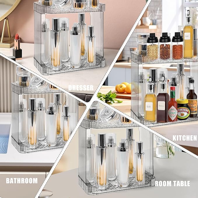 Bathroom Counter Organizer Cosmetics Skincare Organizers Skincare Makeup Organizer Countertop Holder for Perfume-2 Tier-Grey