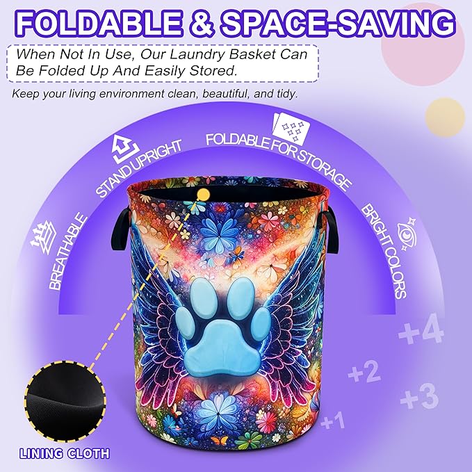 Pet Paw Prints Laundry Basket Cat Dog Animal Oxford Cloth Laundry Hamper Funny With Handle Foldable Portable Clothes Storage Basket 18.9 X 16.5 In Storage Bag For Laundry Room/Bathroom/Bedroom