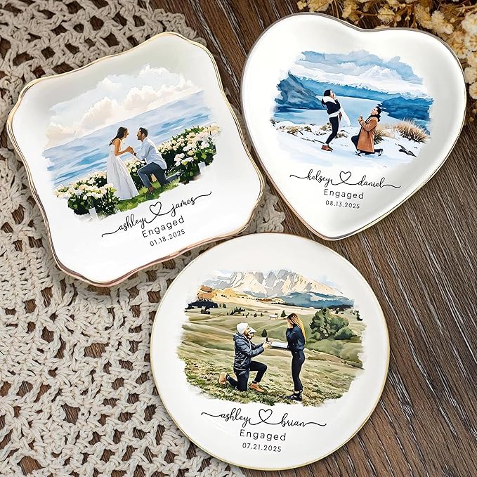 Chillever Custom Photo Ring Dish, Personalized Jewelry Holder, Picture Trinket Tray, Engagement Gift for Her, Wedding Keepsake Jewelry Dish, Memorial Gifts, Custom Couple Portrait Keepsake 4