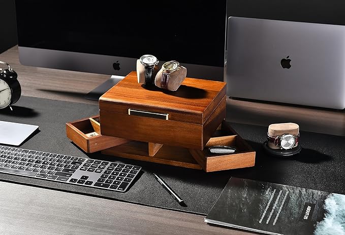 Shanik Luxury Large Watch Box for Men – 8 Slot Organizer with Velvet Pillows, Pull-Out Drawers for Accessories, Jewelry & Oversized Timepieces With Print Design