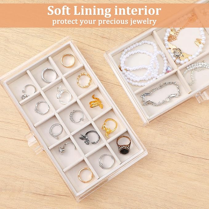 5 Drawers Clear Jewelry Box for Women and Girls, Acrylic Earring Holder Organizer Ring Holder Display Storage, Warm White