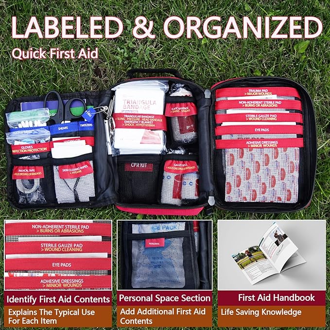 First Aid Kit, Upgrade Trauma First Aid Kit with Labelled Compartments -Emergency Medical Kits with Molle System First Aid Kits for Car, Home, Hiking, Camping and Outdoor Emergencies -216 Pieces
