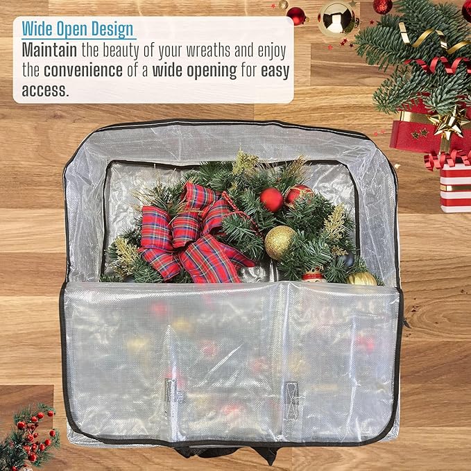 VENO 5 Pack Wreath Storage Bag and Christmas Decoration Garland Container, 30 Inch Clear Wreath Bag, Holiday Decoration Organizers, Moving Boxes. Packing Supplies for College (Square - 5 Pack)