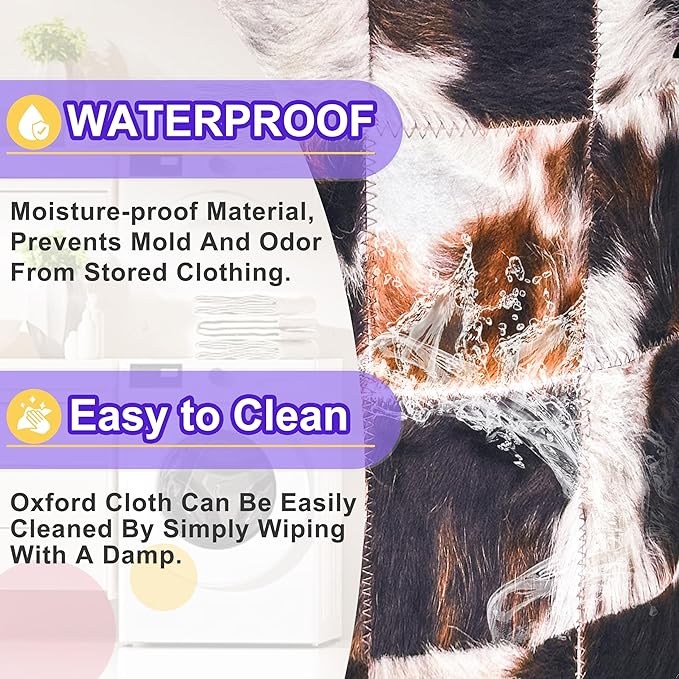 Cows Print Laundry Basket Brown Black Cowhide Oxford Cloth Laundry Hamper Funny With Handle Foldable Portable Clothes Storage Basket 18.9 X 16.5 Inch Storage Bag For Laundry Room/Bathroom/Bedroom
