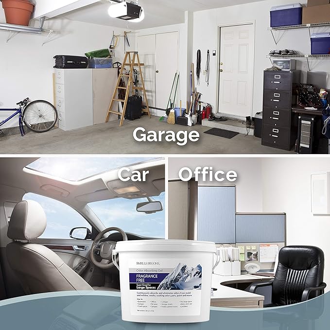 SMELLS BEGONE 1-Gallon Gel Odor Eliminator – High-Capacity, Long-Lasting Odor Absorber for Large Spaces, Basements, Garages, Workshops & Commercial Areas – Removes Tough Odors Quickly (Fragrance Free)