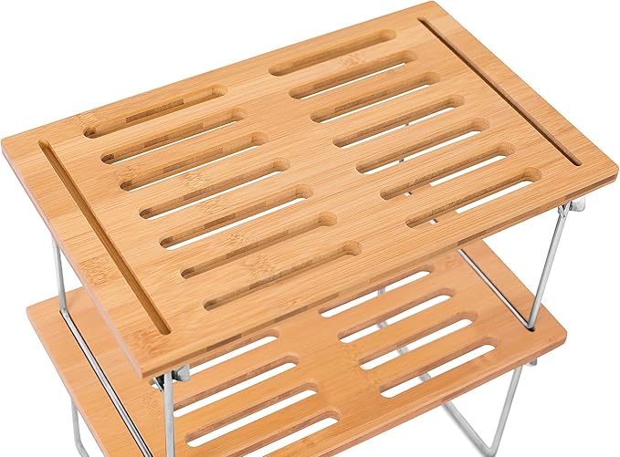 Internet's Best - Stacking Utility Shelf - Bamboo - 2 Shelves - Kitchen Cabinet Closet Organizer and Storage - Small