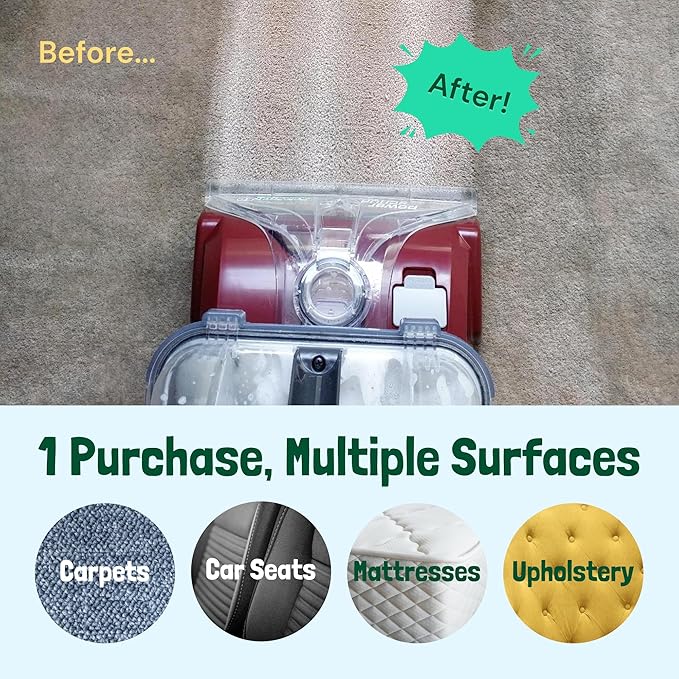 Sunny & Honey Carpet Cleaner Solution - Carpet Shampoo & Pet Stain Remover for Upholstery & Rugs - Works With Steam Cleaners (128 fl oz, Spring Mint Scent)