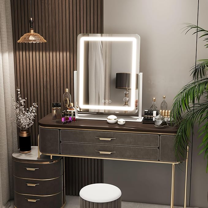 FENNIO Vanity Mirror with Lights 22 Inch- LED Lighted Makeup Mirror,Large Makeup Mirror with Lights,Touch Screen with 3-Color Lighting,Led Mirror Makeup,Dimmable(White)