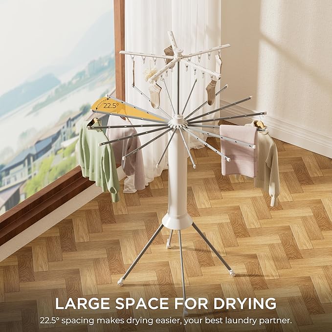 Clothes Drying Rack Foldable, 4-Legged Double Dryer Rack with 20 Clips, Laundry Drying Rack with 4 Pulleys, Portable Drying Rack Clothing, Collapsible Indoor Hanging Dry Rack for Clothes, Socks, Towel