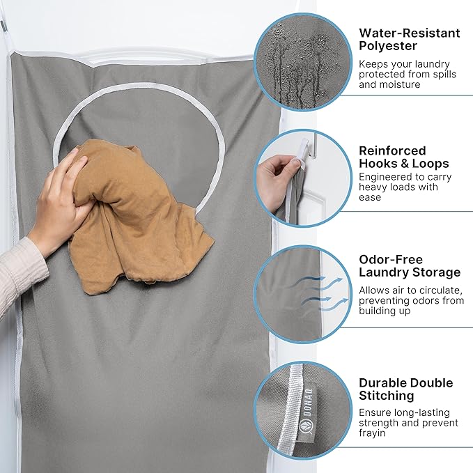 Hanging Laundry Hamper Bag XL, Space Saving over the Door Storage Bags, Behind the Door Hampers for Dirty Clothes & Wall Mounted Basket for Bathroom (Grey, Single Compartment)