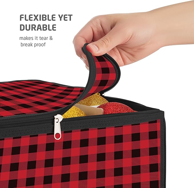 ZOBER Christmas Ornament Storage Box Plastic - Stores 128 3" Ornaments with Individual Trays - Ornament Organizer Storage Box, Durable Christmas Containers Holder - Plaid