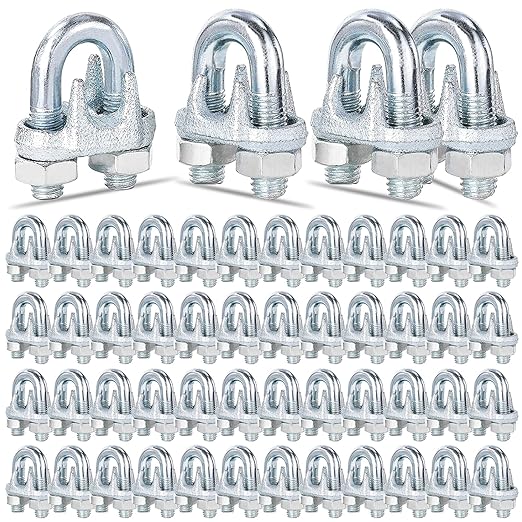 200PCS 5/16" M8 Zinc-Plated Wire Rope Clamps – Heavy Duty U-Bolt Cable Clips (Silver)