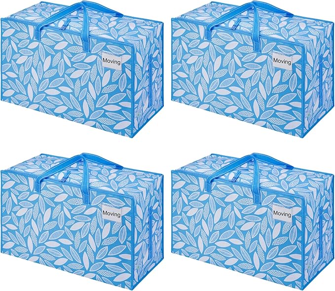 VENO 4 Pack Moving Bags and Large Christmas Decoration Storage Bins with lids. Alternative to Moving Boxes, Packing Supplies for College. Heavy Duty Totes (Spring Breeze, 4 Pack)
