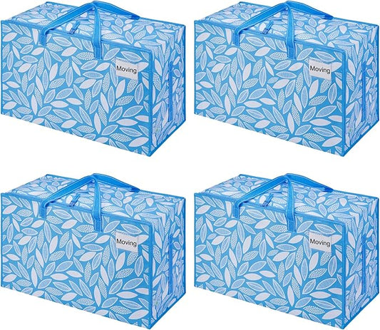 VENO 4 Pack Moving Bags and Large Christmas Decoration Storage Bins with lids. Alternative to Moving Boxes, Packing Supplies for College. Heavy Duty Totes (Spring Breeze, 4 Pack)