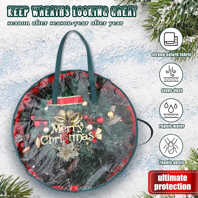 Shappy 4 Pcs Christmas Wreath Storage Bag Clear Wreath Box Storage Containers with Clear Window and Handle Christmas Garland Containers for Xmas Holiday Seasonal Bags (30 Inch)