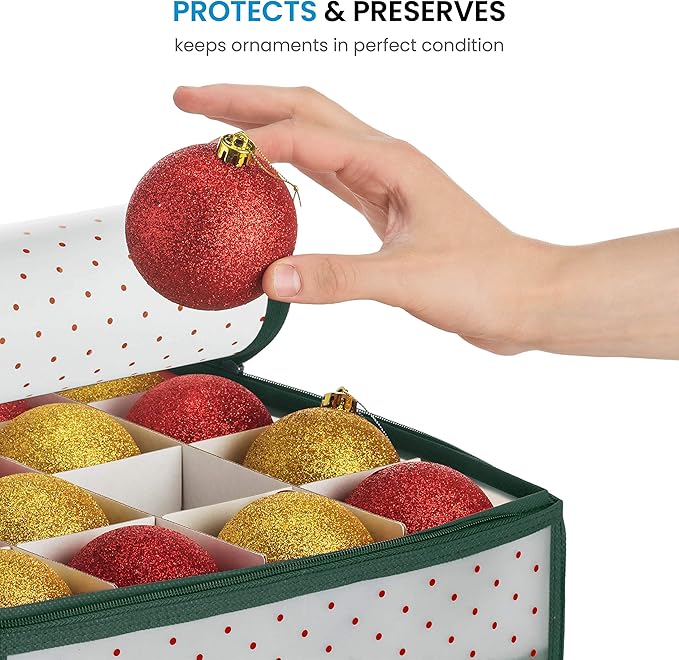 ZOBER Christmas Ornament Storage Box Plastic - Stores 128 3" Ornaments with Individual Trays - Ornament Organizer Storage Box, Durable Christmas Containers Holder - Green