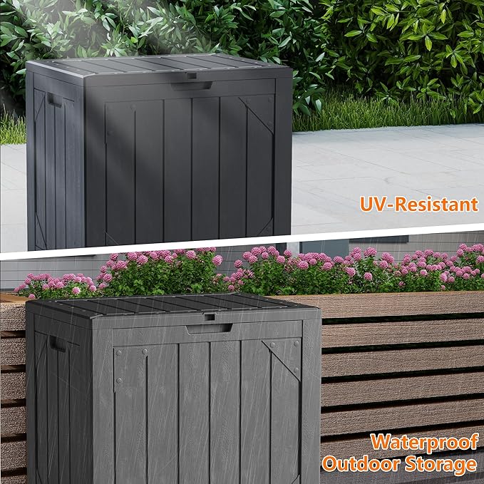 31 Gallon Resin Deck Box Waterproof Outdoor Storage Box for Patio Furniture Pool Accessories Indoor Storage for Cushion Garden Tools, Gray