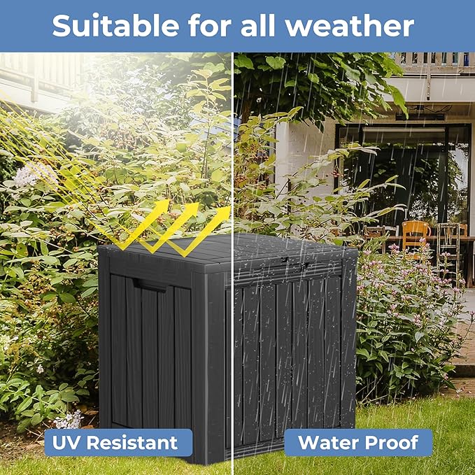 29 Gallon Resin Deck Box Waterproof Outdoor Storage Box for Patio Furniture Pool Accessories Indoor Storage for Cushion Garden Tools, Black