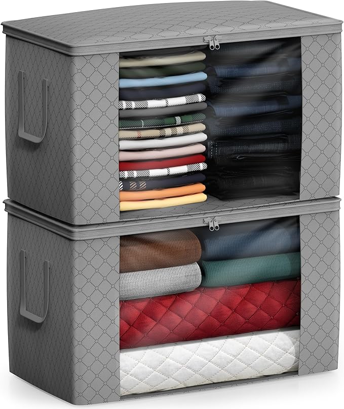 Sorbus Foldable Storage Bag Organizers, Large Clear Window & Carry Handles, Great for Clothes, Blankets, Closets, Bedrooms, and more