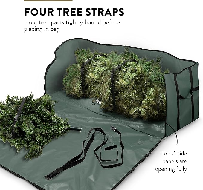 ZOBER Wide Christmas Tree Storage Bag - Maximum Accessibility - Fits 9 Ft Trees - 600D Oxford Fabric Christmas Tree Bag For Storage Box For Xmas - Strong, Durable Straps & Handles - Card Slot - Green