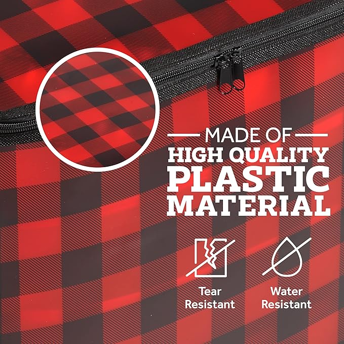 ZOBER Christmas Ornament Storage Box Plastic - Stores 64 3" Ornaments with Individual Trays - Ornament Organizer Storage Box, Durable Christmas Containers Holder - Plaid