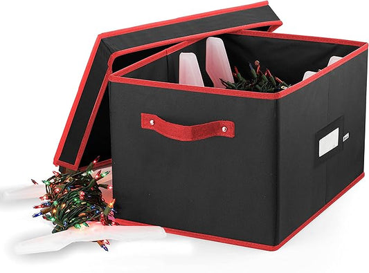 ZOBER Christmas Light Storage Reels - Christmas Light Organizer With 4 Plastic Wheels - Fits 200 Mini Lights Per Spool, Lights Storage - Strong & Durable Material - Stitched Reinforced Handles - Black