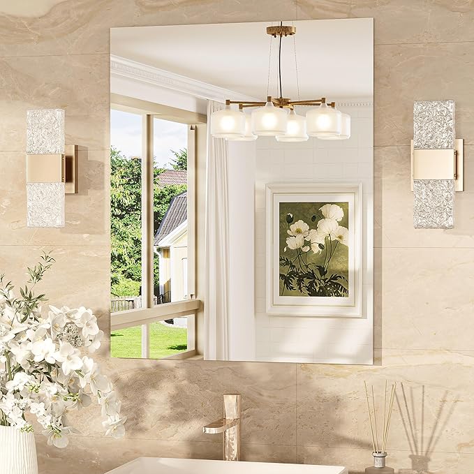 TokeShimi 24x30 Frameless Bathroom Vanity Mirrors for Over Sink, Modern Rectangle Bathroom Mirrors for Wall with Polished Edge Shatterproof Decorative Mirror for Bedroom, Living Room, Entryway