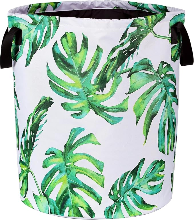 Green Leaf Laundry Basket Hawaiian Palm Tree Foldable Oxford Cloth Funny Tote Bag Laundry Hamper Clothes Storage Bucket Organizer For Bathroom/Laundry Storage/Bedroom 17.7x13.7 Inch