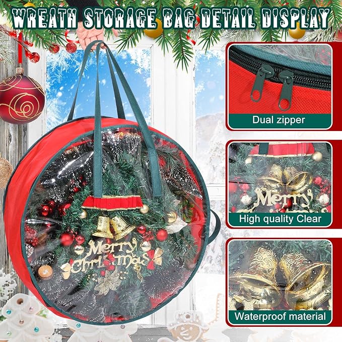 Shappy 2 Pcs Christmas Wreath Storage Bag Clear Wreath Box Wreath Storage Containers with Clear Window and Handle Christmas Garland Storage Containers for Xmas Holiday Seasonal Storage (24 Inch)