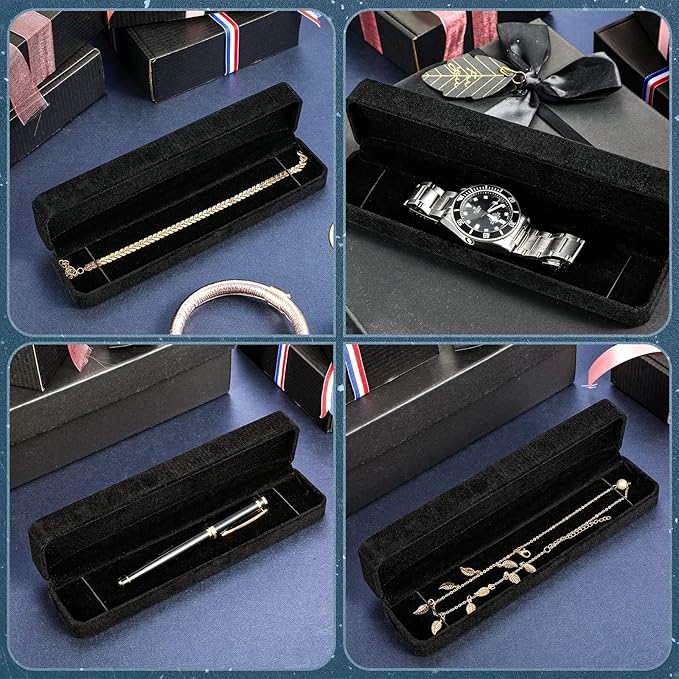 Batiyeer 24 Pcs Velvet Bracelet Box Bulk Jewelry Chain Necklace Box Bracelet Storage Case Long Jewelry Case for Valentine Wedding Pendant Display, 8.86 x 2.13 x 1.38 Inch(Black)