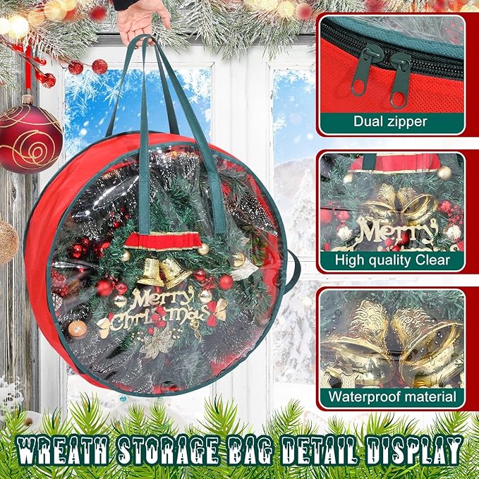 Shappy 20 Pcs Christmas Wreath Storage Bag Clear Wreath Box Storage Containers with Clear Window and Handle Christmas Garland Containers for Xmas Holiday Seasonal Bags (30inch)
