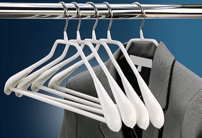 Mawa by Reston Lloyd BodyForm Series Style 42/LS, Non-Slip Steel Clothing Hanger for Suits, Dresses, & Shirts, 1½ inch Wide Shoulder Support and Pant Bar, Set of 60, White